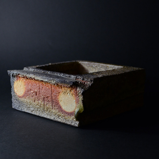 信楽焼升花入 作家「藤本秀」