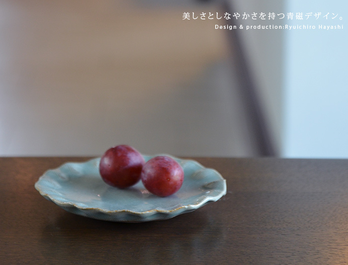 和食器 青磁たたらカヤ目銘々皿 作家「林隆一郎」 和食器 青磁たたらカヤ目銘々皿 作家「林隆一郎」